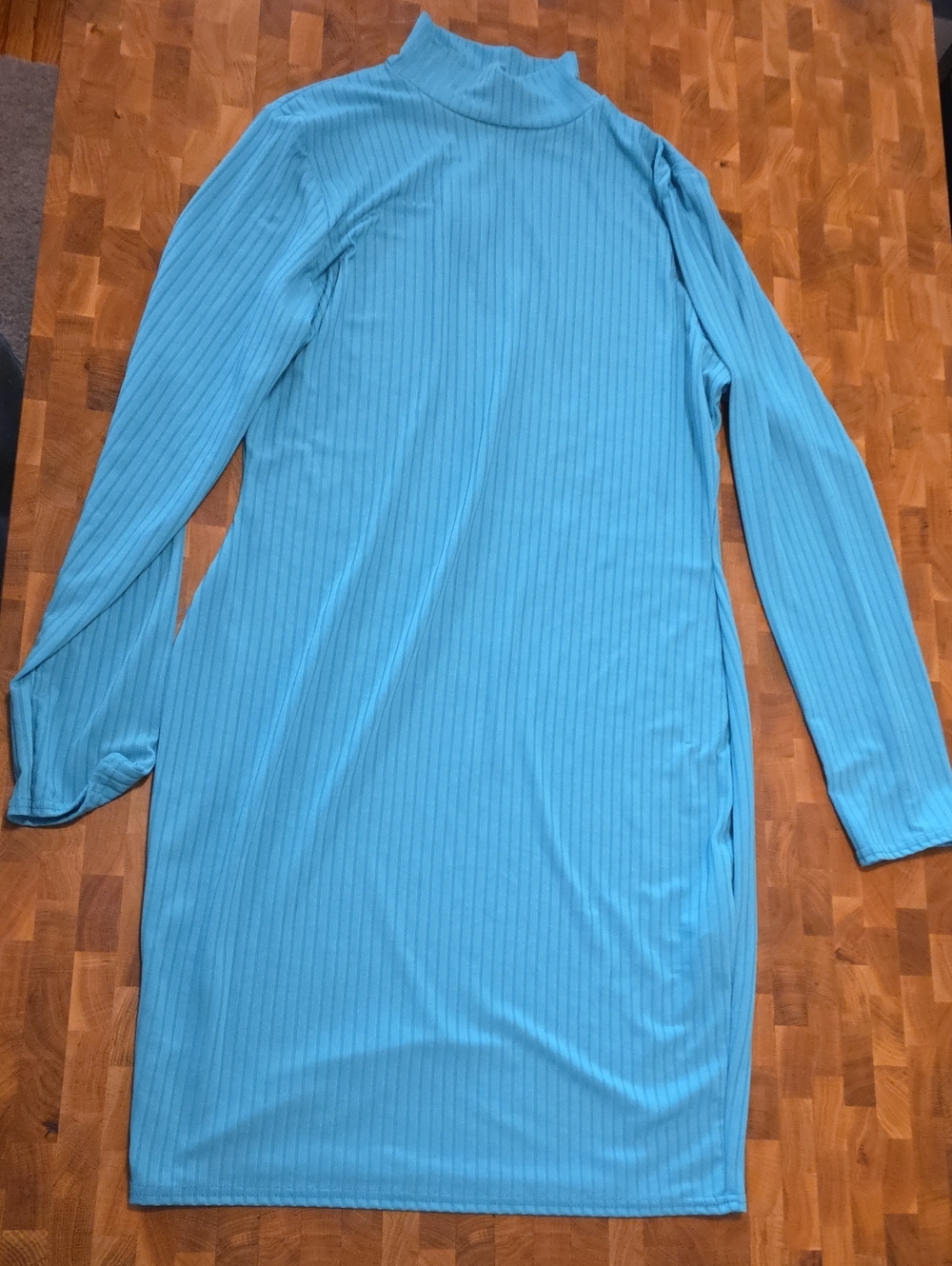 Ribbed Mock Neck Long Sleeve Slip Dress - Turquoise